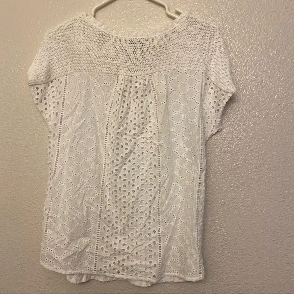 Lucky Brand boho white top blouse Crochet Eyelet embroidered open knit lace S